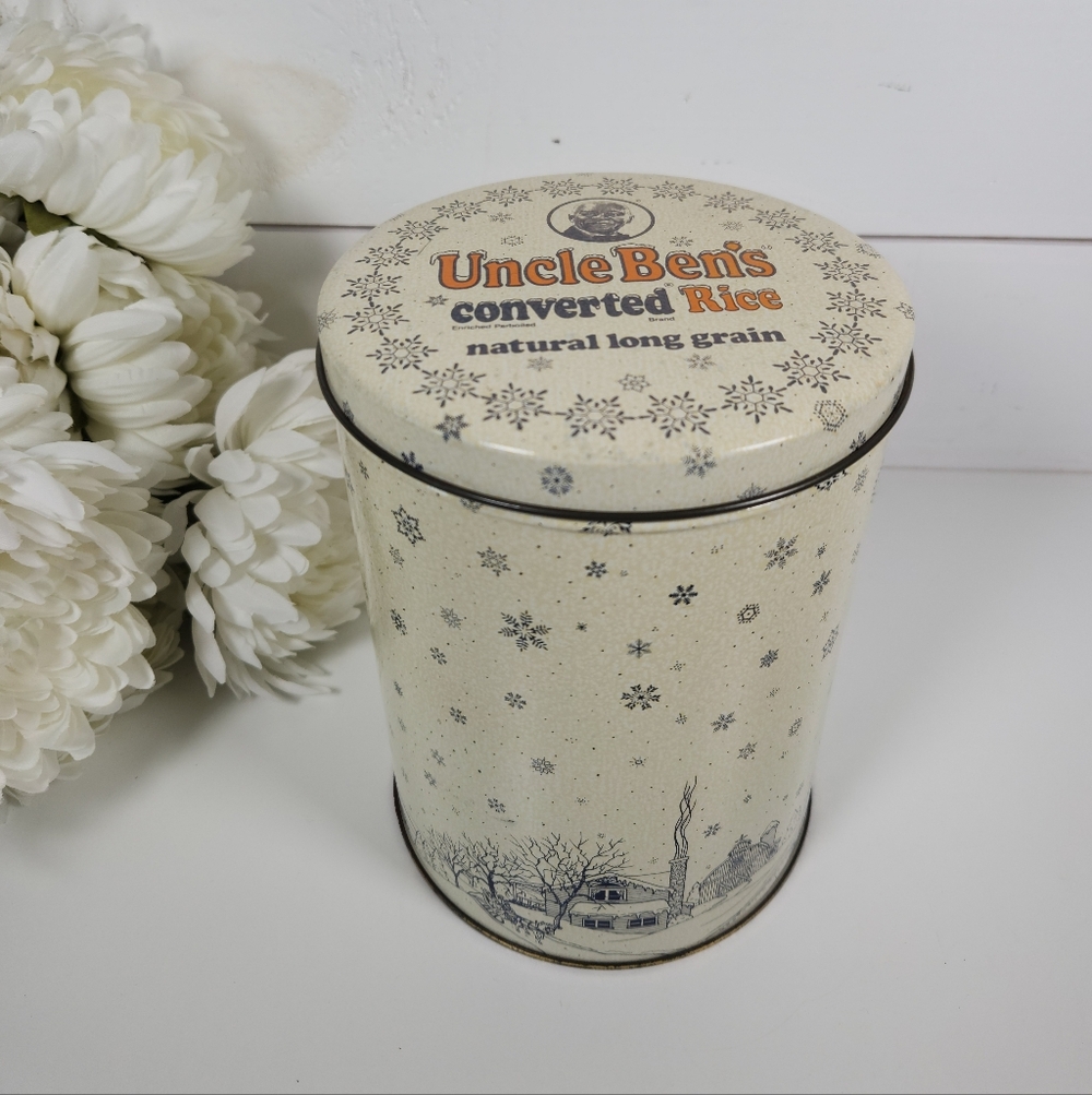 Vintage 1985 Uncle Ben's Snowflake Rice Tin | Collectible Metal Tins | Winter